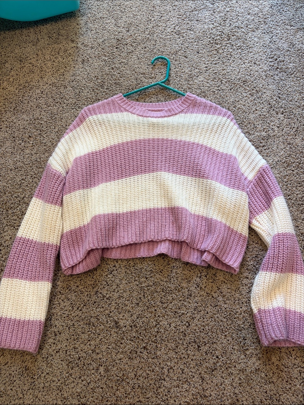 Jessica Simpson Lavender & Cream Cropped Stripe Sweater